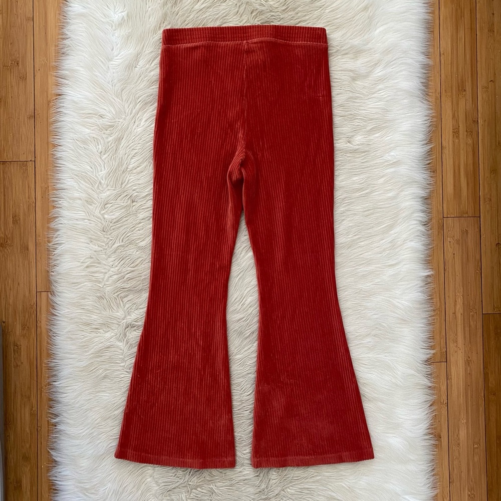 Aerie Groove On Burnt Orange Ribbed Velour Flare Pull On Pants Loungewear Active - Picture 7 of 11